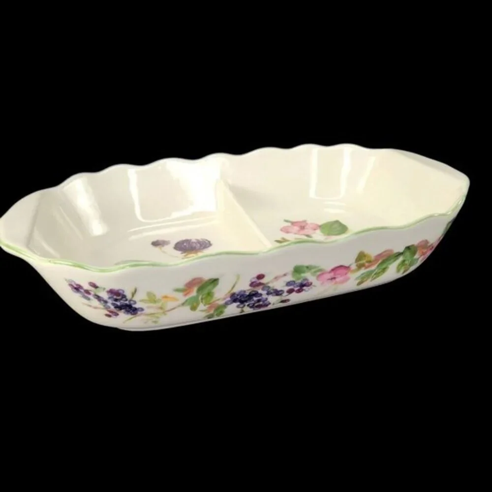 Charter Club Wild Flowers Divided Serving Dish Bowl Vegetable Flowers Border Vtg
